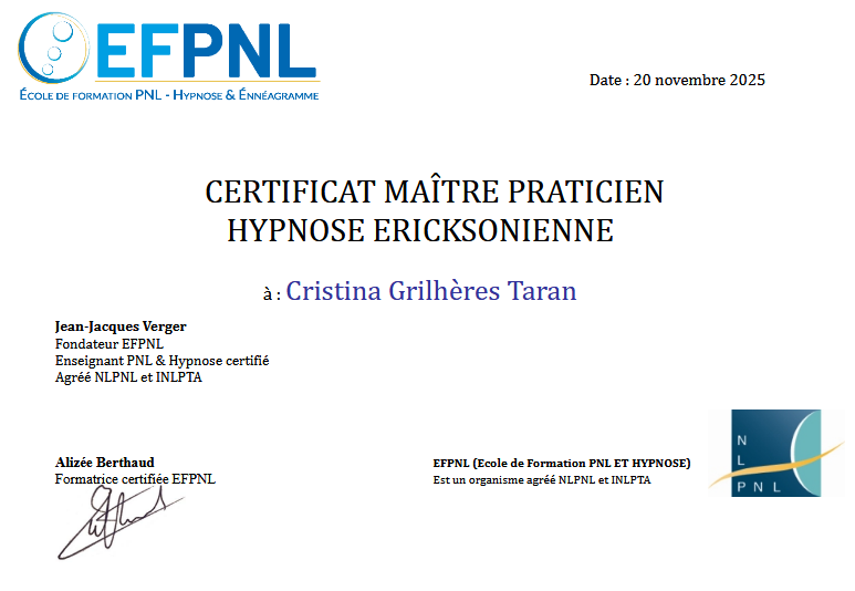 certificat maître praticien hypnose ericksonnienne