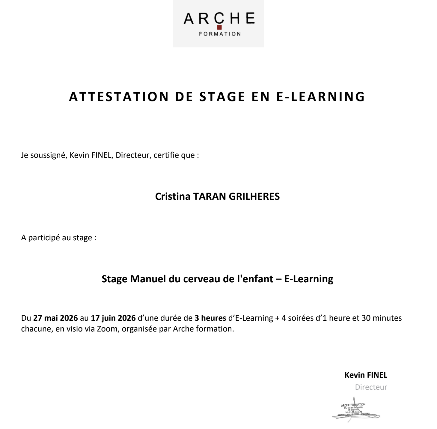 stage manuel du cerveau de l'enfant